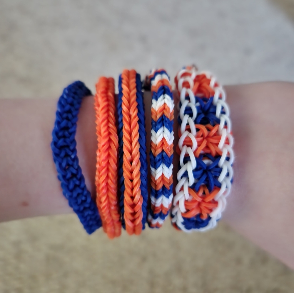 Handmade Blue and Orange Rainbow Loom Bracelet Set